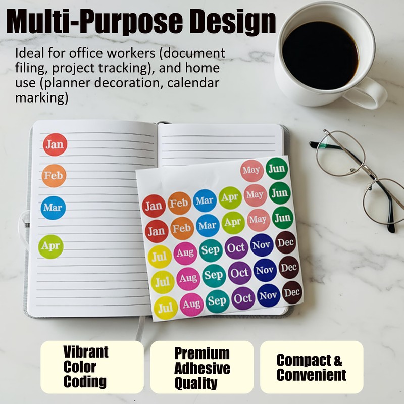 1800 Monthly Color Coding Labels, 12 Months of The Year