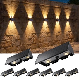 Solar Wall Lights Outdoor,8 PACK 3000/4000/6000K 3 Modes Up and Down Solar Fence Lights P65 Waterproof Dusk to Dawn Focused Beam Fence Lights Solar Powered for Porch /Patio/Backyard/Garage/Wall Decor
