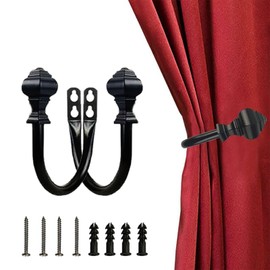 Kowibcl 2 soportes para cortinas, alzapaños para colgar en la pared con remate de faro, soportes decorativos para cortinas para dormitorio, sala de estar, oficina, hogar, color negro
