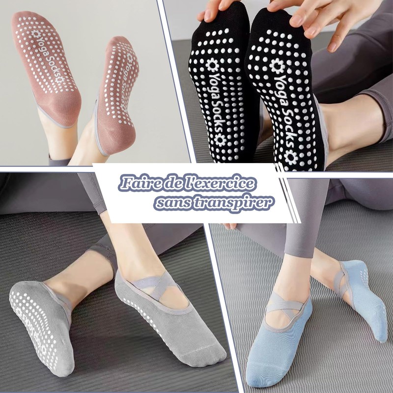 VEGCOO Women Non Slip Yoga Socks Black + Grey +