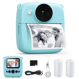 CalineGam CalineGam Kinderkamera Sofortbildkamera, 48MP Sofortbildkamera Kinder mit 32GB Karte & Druckpapier, 1080P Digitalkamera Kinder, Geschenke für Jungen und Mädchen 3-12 Jahre (Blau)