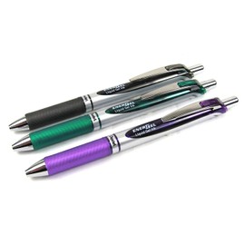 Pentel 0.7mm Energel-Xm Retractable Gel Roller Pens - Assorted (Black, Green & Violet) pack of 3