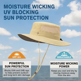 TOP-EX Large Size Sun Hat for Men, Breathable Foldable Wide Brim Hat, UV Protection Adjustable Fit, Outdoor Hiking Big Head Hat, Beige (L/XL 24.0"-24.8")