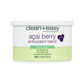 Clean + Easy Acai Berry Hard Wax for Hair Removal – Non-Strip, Depilatory Wax for Painless Full Body, Face, Bikini Brazilian Waxing, Removes Fine to Coarse Hair, 14 oz