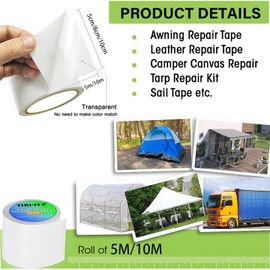Tiruiya Tent Repair Kit Tape Patches Waterproof Tape for Tent, Awning, Inflatable Swimming Pools, Roof, Tarpaulin, Gazebo, Canvas, Paddling Pool, Airbed
