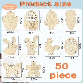 Funmo 310 Pieces Easter Crafts Wood, Wooden Pendants Easter for Painting, Easter Decoration Crafts Children, DIY Easter Eggs Rabbit Chicken Flower Pendant Set with Watercolour Pen, String, Brush