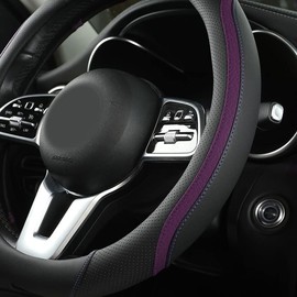 Szttswamp Funda universal de piel de microfibra para volante de coche, 14.5-15 pulgadas, antideslizante, transpirable, negro y morado