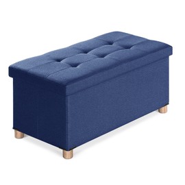 BRIAN & DANY 30” Folding Storage Ottoman Bench with Wooden Feet and Lid, Linen Fabric Bench with Resilient Sponge Padded for Bedroom, Living Room & Entryway, Foot Rest, Blue
