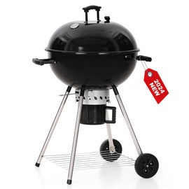 GREEN PARTY 22 inch Kettle Charcoal BBQ Grill with Wheels, Portable Charcoal Grill with Porcelain-Enameled Lid & Ash Catcher for Outdoor Cooking Barbecue Camping Picnics Tailgating