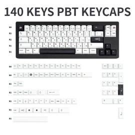 Black and White Japanese Keycaps, Custom Cherry Profile Keycaps, Dye Sub PBT Keycaps 60 Percent for ANSI Layout Cherry Mx Switches Mechanical Keyboard - 140 Keys Minimalist White on Black Keycaps