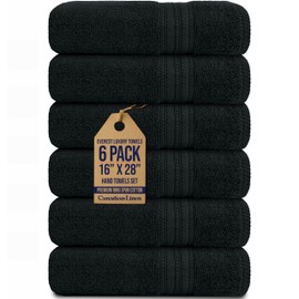 Canadian Linen Luxury Everest Hand Towels Set, 16”x28” 6 Pack, 100% Cotton Soft Absorbent Multipurpose Dark Color Towel for Home Bathroom Hotel Hair Salon Spa Barber Shop Kitchen Gym Pool Beach, Black