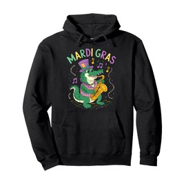 Mardi Gras Beads Parade Funny Alligator Pullover Hoodie