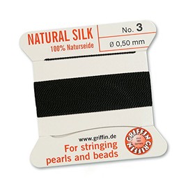 GRIFFIN 100% Natural Silk, Black, 2 m with a Needle, Size 0.50 mm