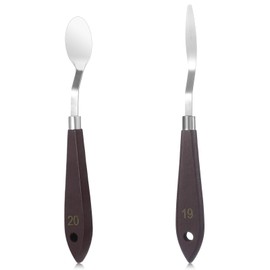 2Pcs Oval Palette Knife Pallet Knife Width Palette Knives Stainless Steel No.20 No.19 Art Paint Spatula with Wood Handle Metal Palette Knife for Oil Acrylic Canvas Mixing Spreading Pastry Decorating
