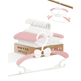 HGYZE Baby Hangers for Kids Clothes Closet, Adjustable Infant Baby Coat Hangers 0-12 Months, 20pcs Extendable Toddler Hanger for Children Girl, Non-Slip Pink Nursery Hanger with White Bow