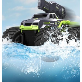 pinkking Amphibious Remote Control Truck with Watch RC Toy 4WD Remote Control Car Off-Road Vehicle Waterproof 360° Rotate, Green