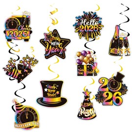 10Pcs New Years Eve Decorations 2026 Hanging Swirls,Happy New Year 2026 Decorations Colorful Hanging Swirls Streamers Cheers 2026 New Year's Eve Party Supplies for Home Indoor Outdoor