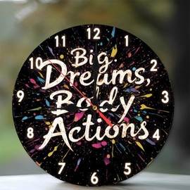 Lancholy 10-Inch Silent Wooden Wall Clock, Big Dreams Boldly Actions Motivational Wall Clock ” Silent Non-Ticking Clock, Battery Operated (AA Batteries Not Included), Artistic Home Decor