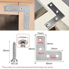 XFentech 5 - 12 Pieces Stainless Steel Flat Corner Brace - L Shape Repair Joining Mending Flat Plate Bracket with Screws, with Screws, 40*40mm