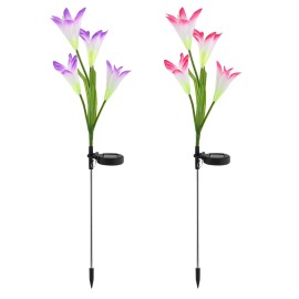 2pcs IP65 Waterproof Lily Flower LED Solar Garden Lights 7-Color Changing for Outdoor Festival DecorationsColor: Pink and Purple Color
