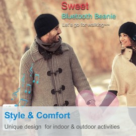 Rotibox Washable Winter Men Women Hat Bluetooth Beanie Running Cap w/Wireless Stereo Headphones Mic Hands Free Rechargeable Battery for Outdoor Sports Skiing Snowboard Camping, Black …