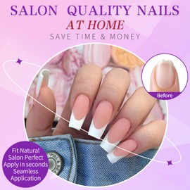 Lifextol 216PC White French Tip Press on Nails medium Fake Nails Press ons with 10*Adhesive Tab, Pink Square Acrylic Nail Press on Nails French Tip Nail False Artificial Fingernail Matte Stick on Nail