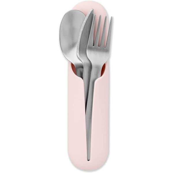 W&P Porter Stainless Steel Utensils with Silicone Carrying Case | Blush | Spoon, Fork & Knife for Meals on the Go  | Portable and Compact Set