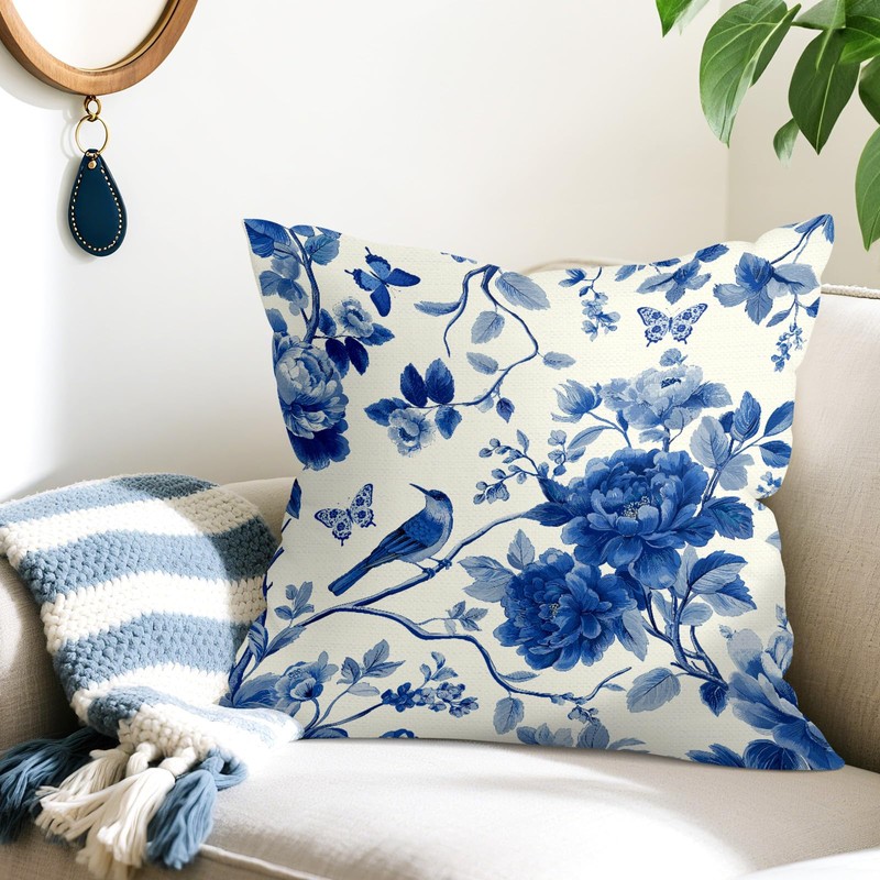 Joymaison 40x40 Pack of 4 Chinoiserie Flower Throw Pillow Cushion