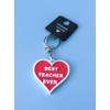 Best Teacher Ever Keyring, Keychain, Heart Shaped, White and Red,