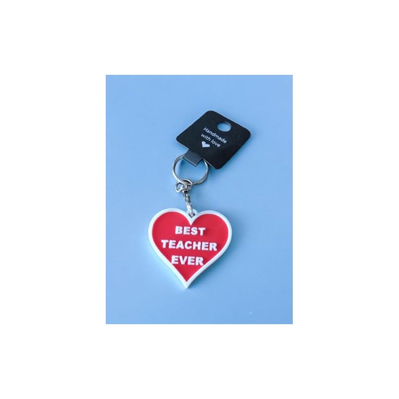 Best Teacher Ever Keyring, Keychain, Heart Shaped, White and Red,