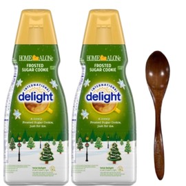International-Delight Liquid Coffee Creamer.- Two (2) 32 fl oz Bottles of Smooth & Creamy Delightful Coffee Creamer and Candy Freezer Wooden Spoon (Frosted Sugar Cookie) - Wooden Spoon