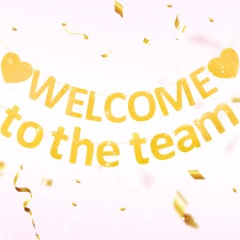 Banner de bienvenida con purpurina preencordada para decoración de bienvenida para eventos de alquiler, incorporación corporativa y fiestas de construcción de equipos (dorado)