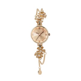 TIME100 Gold Watch for Women Ladies Fashion Dress Bracelet Quartz Wrist Watch Round Dial Brass Strap with Diamonds Waterproof Women Watch (Champagne Gold)