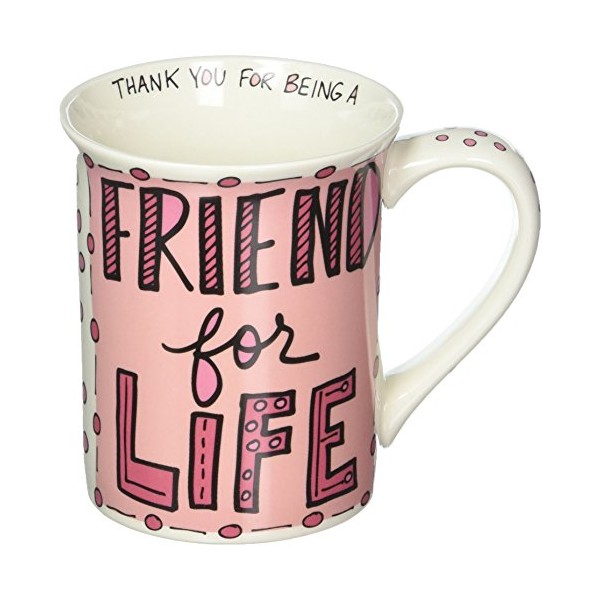Enesco Our Name is Mud Hand-Drawn Friend for Life Stoneware Coffee Mug, 16 oz, Pink