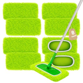 8 Pack Chenille Mop Refill Pads, Reusable Microfiber Mop Pads for 10''–12'' Flat Mops, Washable Dry& Wet Pads Refill for Hardwood, Tile, Compatible with Swiffer Sweeper