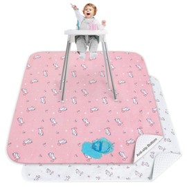 Splat Mat for Under High Chair, 2 Pack High Chair Mat for Floor, Waterproof Mat Washable for Arts and Crafts, Anti-Slip Playtime Mats for Kids, Floors or Tables, Reusable Fabric 42” ×46”