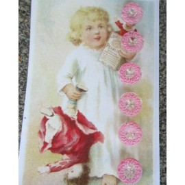 Set of 6 Vintage 7/16" Painted Pink whimsy  Wreath Glass Buttons~1920's - NOS