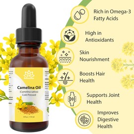 Relaxcation Pure Camelina Oil | Cold Pressed Natural Oil for Face, Hair, Nails & Body | Lightweight Extract to Promote Elasticity & Softness | Vegan, Hexane-Free, Unrefined (2 oz)
