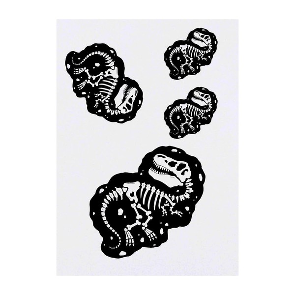 4 x 'T-Rex Fossil' Temporary Tattoos - Water Resistant, Skin-Safe,