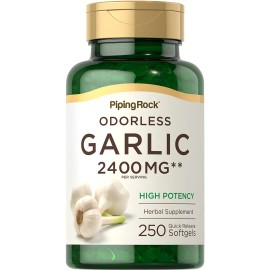 Piping Rock Odorless Garlic Pills 2400 mg | 250 Softgels | High Potency | by Piping Rock