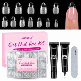 Misssix Short Almond Gel Nail Kit, 432Pcs Pre Etched Clear Fake Nail Tips