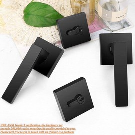 Probrico Flat Black Passage Door Lever with Double Cylinder Deadbolt Combo Keyed Alike, Modern Square Lock Set Handleset,Exterior Door Handle and Deadbolts Set,Exterior Door Lever Passage 2 Pack