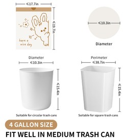 4 Gallon Small Trash Bags Drawstring, Bathroom Garbage Bags, 120 Counts Trash-Can-Liners for Bathroom Kitchen Office, White Rabbit Print Style 4-Gallon Small Trash Can Liners