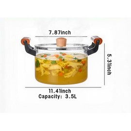 2.5L/3.5L/4.5L Clear Glass for Cooking on Stove, Big with Wooden Handle, Large Simmer for Stove Potpourri, Frying with Clear Lid for Boiling, Heat-Resistant, Food-Grade & Easy to Clean (3.5L)