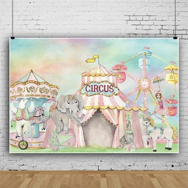 Yeele 10x8ft Circus Carnival Backdrop Pink Circus Tent Background for Birthday Party Decor Sweet Pink Circus Backdrop Baby Shower Kids Dessert Table Banner Shoot Props