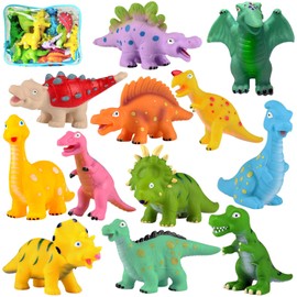 12PCS Dinosaur Bath Toys Mold Free Baby Bath Toys for Toddlers 3, Rubber Dino Toys for Kids 3-5 Baby Shower Pool Toys Kids Bathtub Pool Toys Christmas Birthday Gifts for Kids 3 4 5 6 7 8 (No Hole)