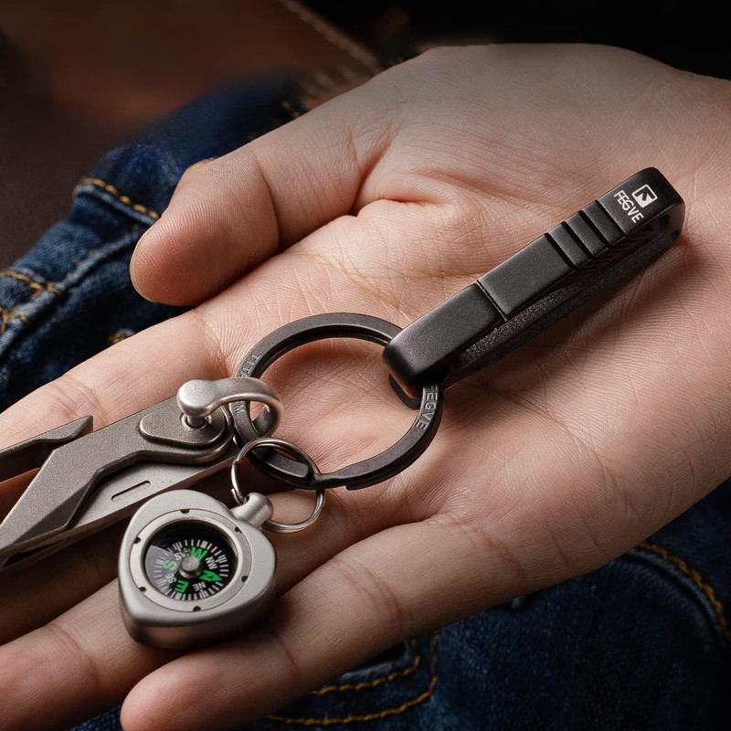FEGVE Titanium Key Holder, Belt Clip, Belt Loop, Carabiner, Stylish,