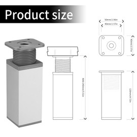 4 Adjustable Cabinet/Table Legs, Aluminum Alloy, Height 0-20MM, Silver (12CM)