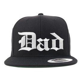 Trendy Apparel Shop DAD Old English Embroidered Flatbill Snapback - Black
