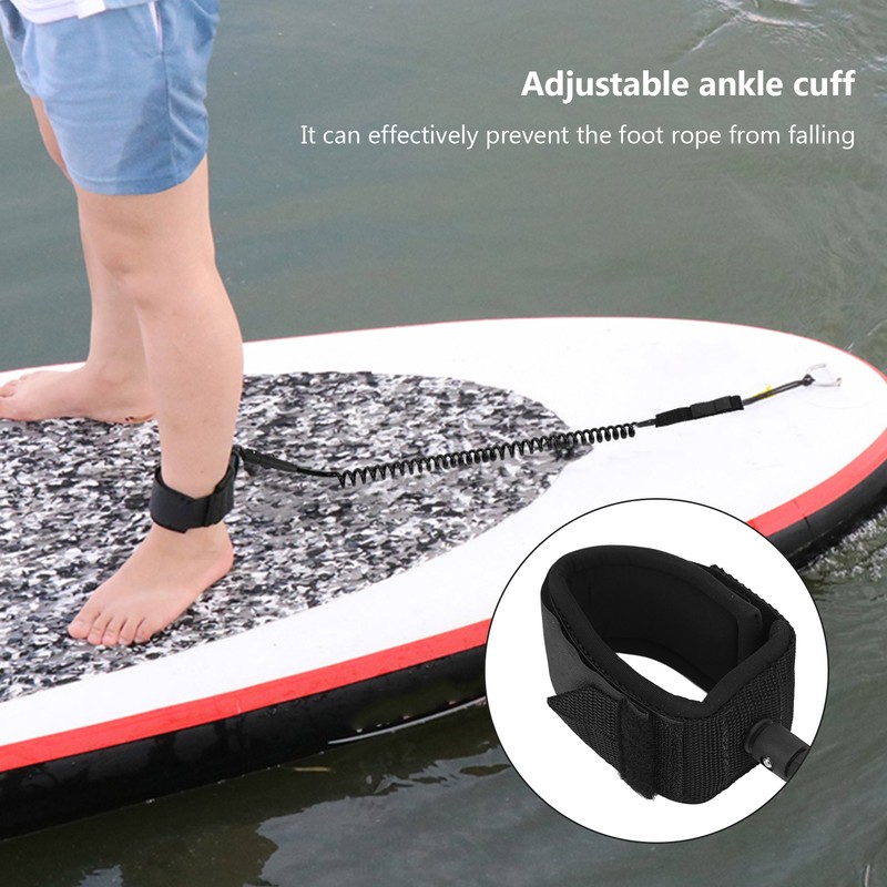 Surfboard Leash High Elasticity TPU Black Adjustable Coiled Surfing Leg